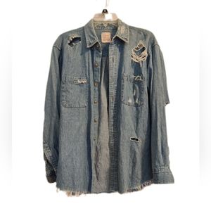LF Furst of Kind Distressed Denim Shirt